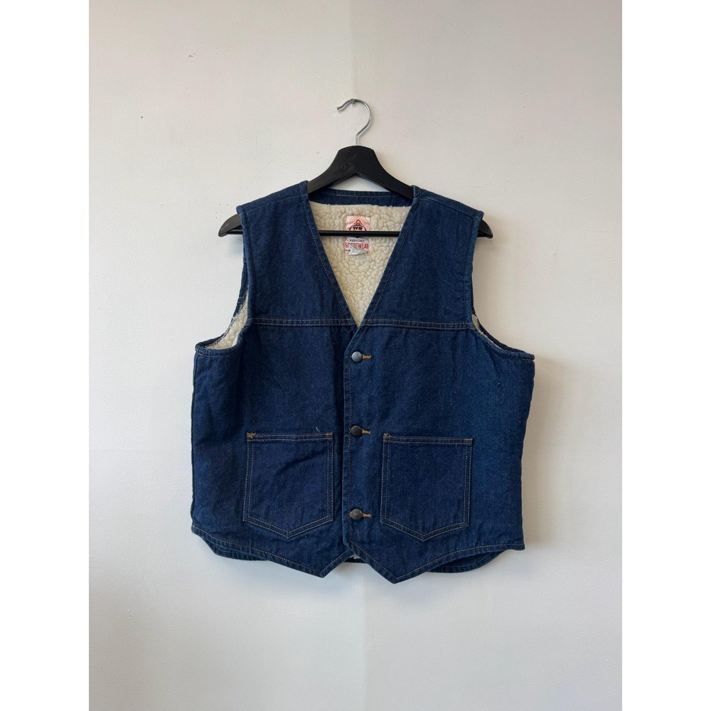 Vintage Fashioned Sportswear Vest Medium Dark Denim Sherpa Lined Workwear‎ 80s